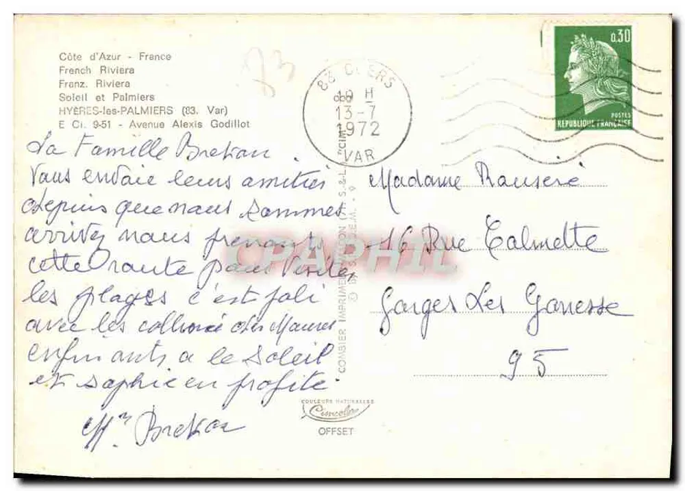 Sonne und Palmen — Hyères-les-Palmiers (83, Var) — Verlag: Couleurs Naturelles - Rückseite