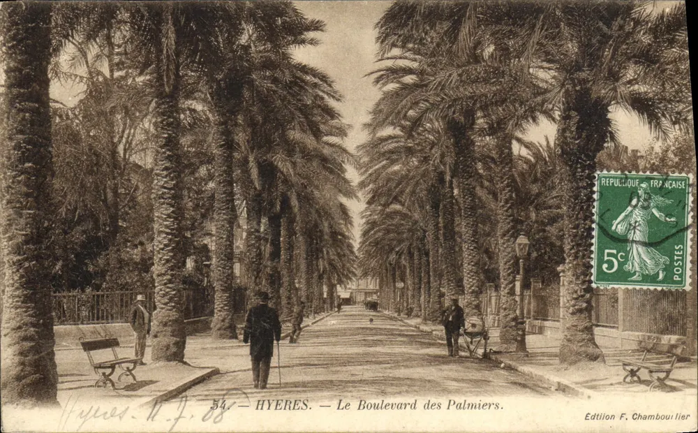 Hyères — O Boulevard dos Palmeiros — Edição F. Chamboulier - Frente