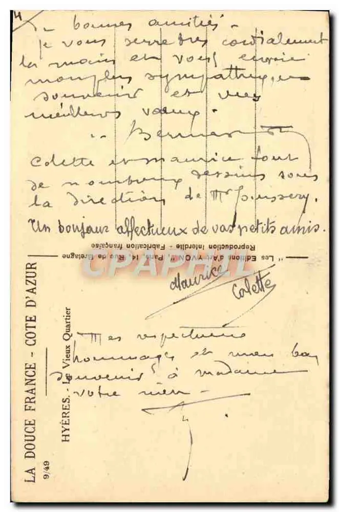 Hyères - O Velho Bairro — editor Yvon, n° 49 - Verso