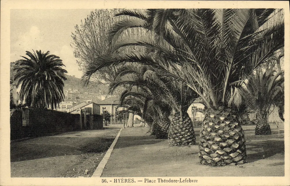 Hyères — Praça Théodore-Lefebvre — vista de palmeiros - Frente