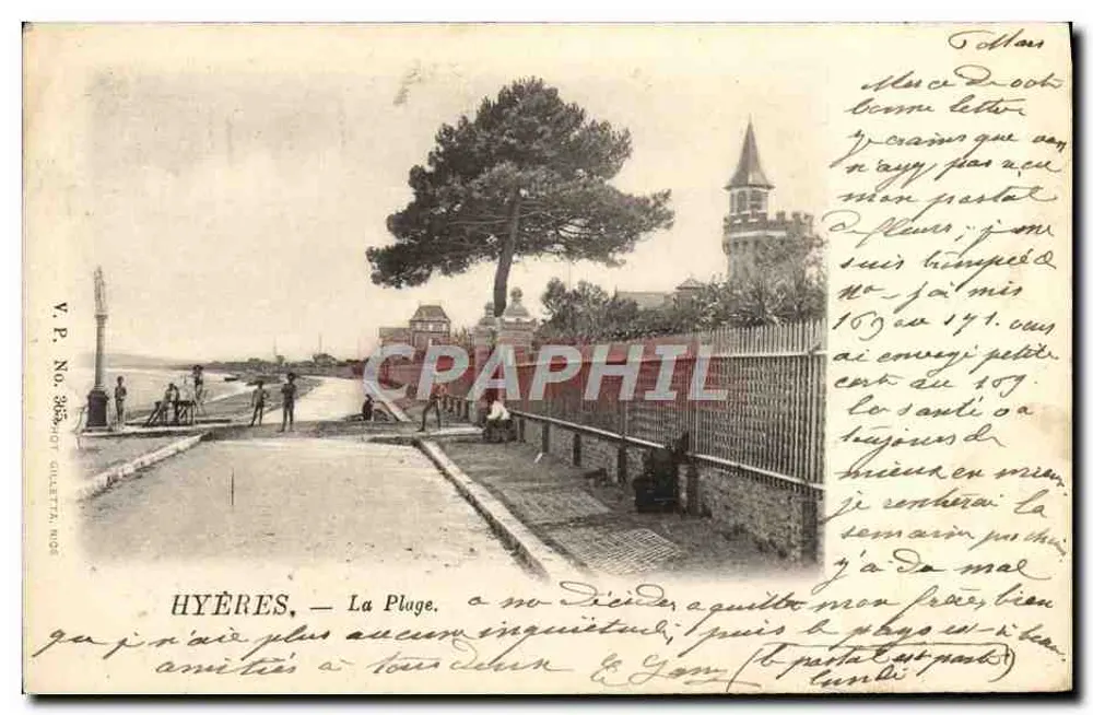 Hyères — La Plage — V.P. No. 385, Galleta N°85 - Frente