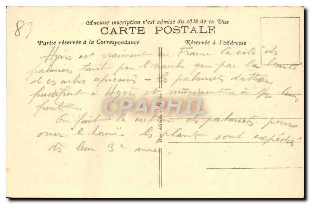 Hyères — Avenue Godillot — vista de una avenida bordeada de palmeras - Reverso