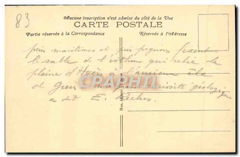 A Praia de Hyères — Les Pins — Editor Hue, n°81 - Verso
