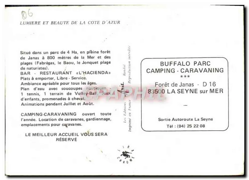 Camping Buffalo — Parc de Loisirs et Restaurant Typique « L'Hacienda » — Éditeur : Les Éditions Chromé - Rückseite