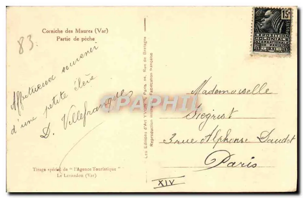 Corniche dos Maures (Var) — Partida de pesca — Les Éditions d'Art Yvart & Cie, Paris - Verso
