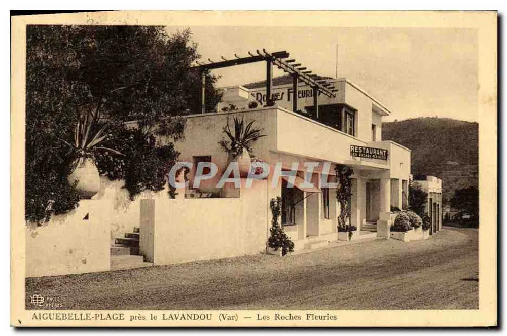 AIGUEBELLE-PLAGE in der Nähe von LAVANDOU (Var) — Die blühenden Felsen — Restaurant Les Roches Fleuries - Vorderseite