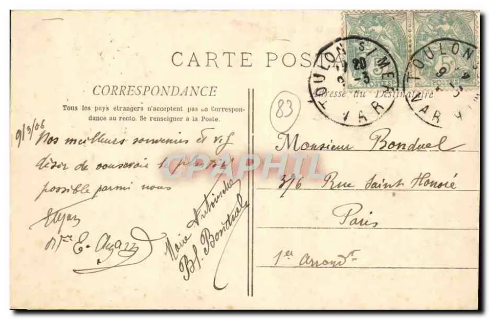 Toulon - Ponta da Mitre - Mourillon — A. Bougault, n°772 - Verso
