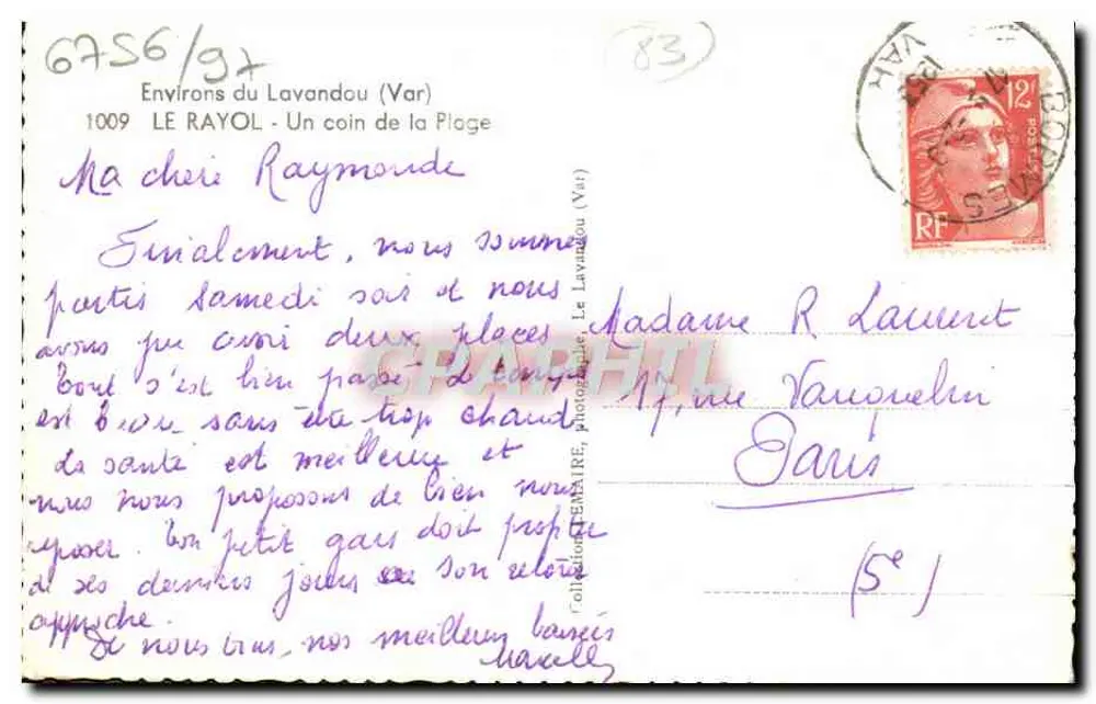 Umgebung von Lavandou — Ein Stück der Strand — Verlag EMAIRE, Nr. 1009 - Rückseite