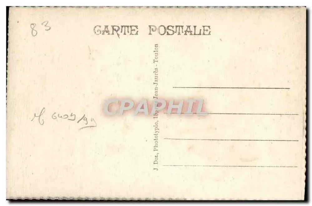 Toulon — Gorges d'Ollioulet — La Roche taillée — J. Dot, Phototypie, Toulon-Jaurès - Rückseite