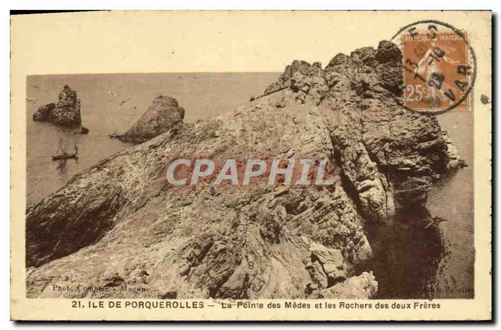 Insel Porquerolles — Pointe des Mèdes und Rochers des Deux Frères — Foto. Compier - Macon - Vorderseite