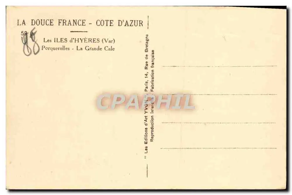 As Ilhas de Hyères - A Grande Cale — As Ilhas de Hyères (Var) — Éditions d'Art Yvon, Paris - Verso