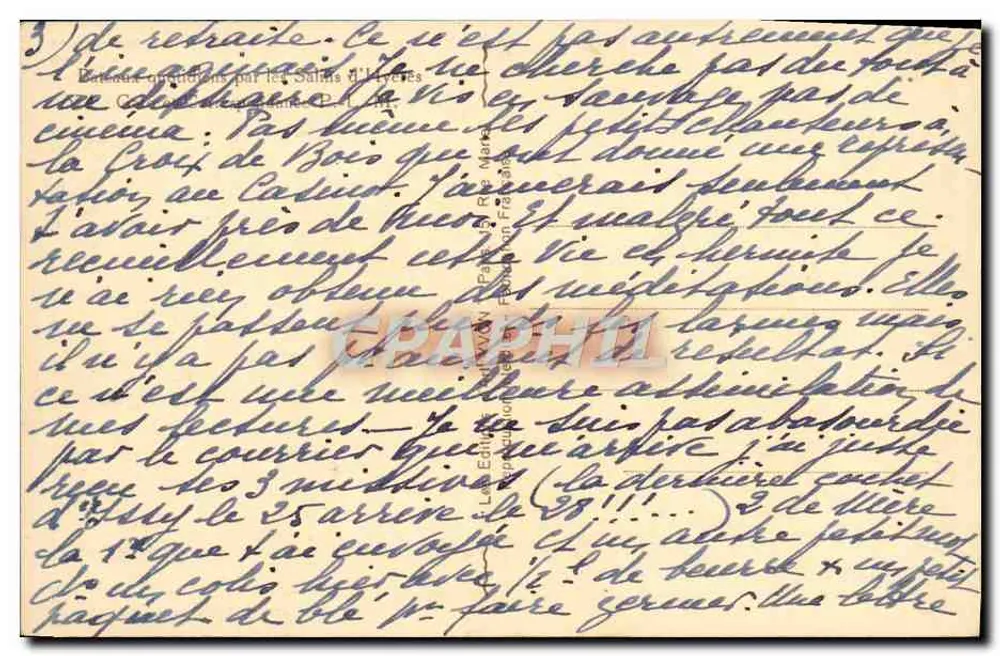 Ilha de Port-Cros (Var) — paisagem tropical com palmeiras e banco — editor E. M. de Vogüel, n° 1017 - Verso