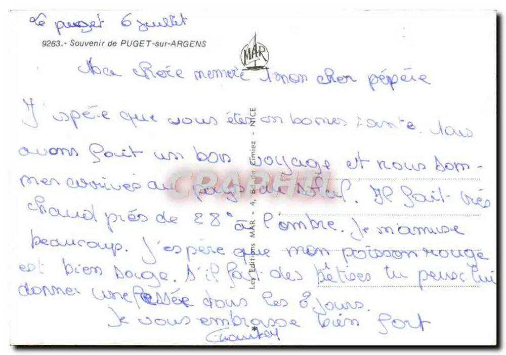 Puget-sur-Argens — vista panorâmica e monumento — editor MAR, NICE, n° 9263 - Verso