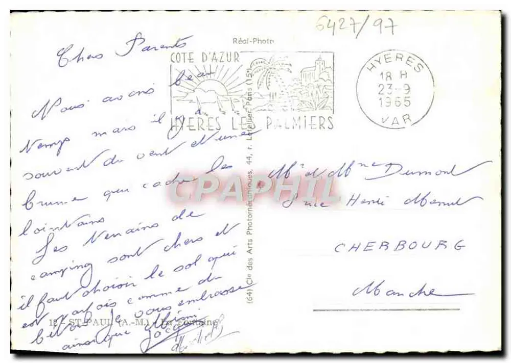 Fonte pública — Hyères-les-Palmiers — Cie des Arts Photomécaniques (64) - Verso