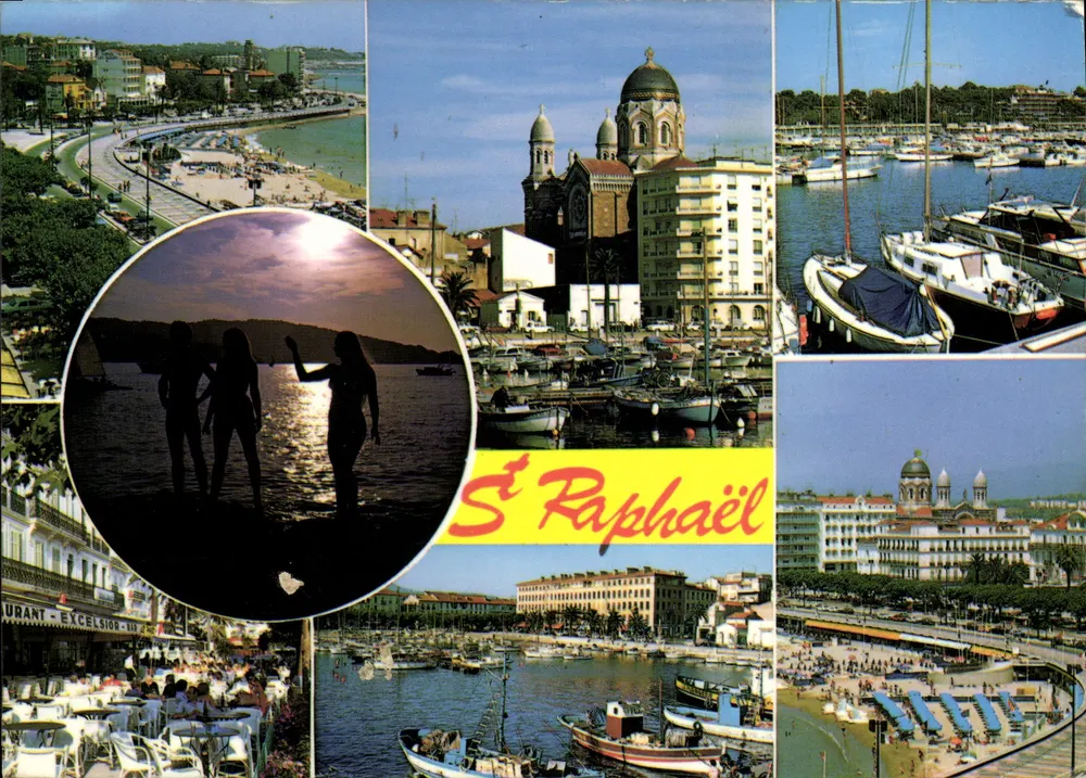 Saint-Raphaël — vista panorâmica do porto, da praia e da igreja — Les Éditions Couleurs Naturelles - Frente