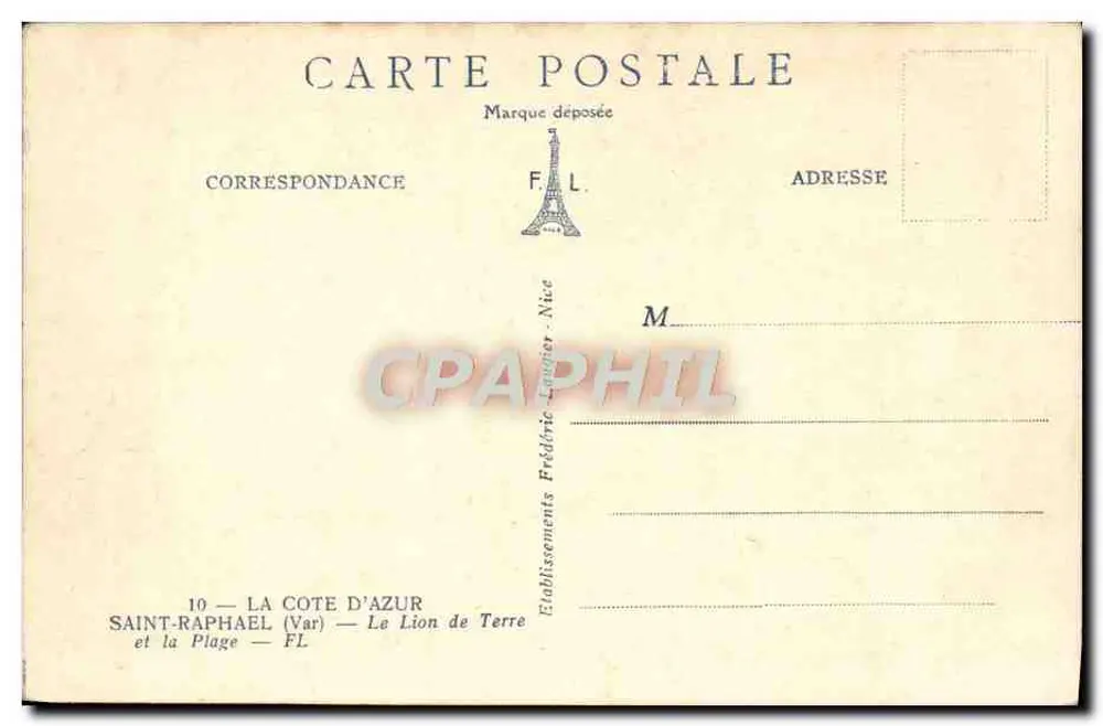 Saint-Raphaël — Le Lion de Terre — Établissements La Côte d'Azur - Rückseite