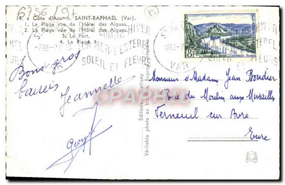 Costa de Azur — Saint-Raphaël — Ediciones Glatigny, n° 6786 - Reverso