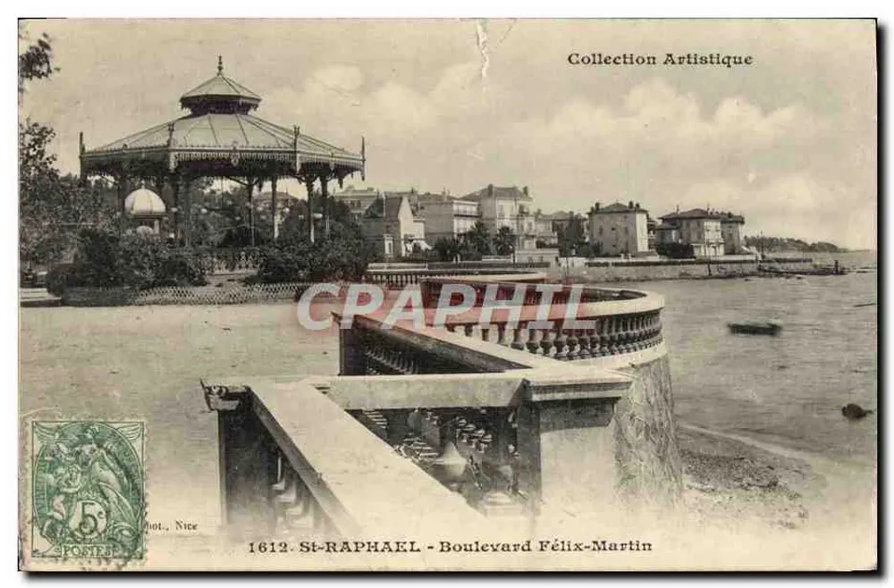 St-Raphaël - Boulevard Félix-Martin — kiosque au bord de l'eau, éditeur Phot. Nice, n° 1612 - Frente