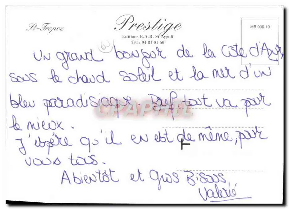 Saint-Tropez — port com barcos a vela — Éditions E.A.R. Aygulf, n° MB 900-10 - Verso