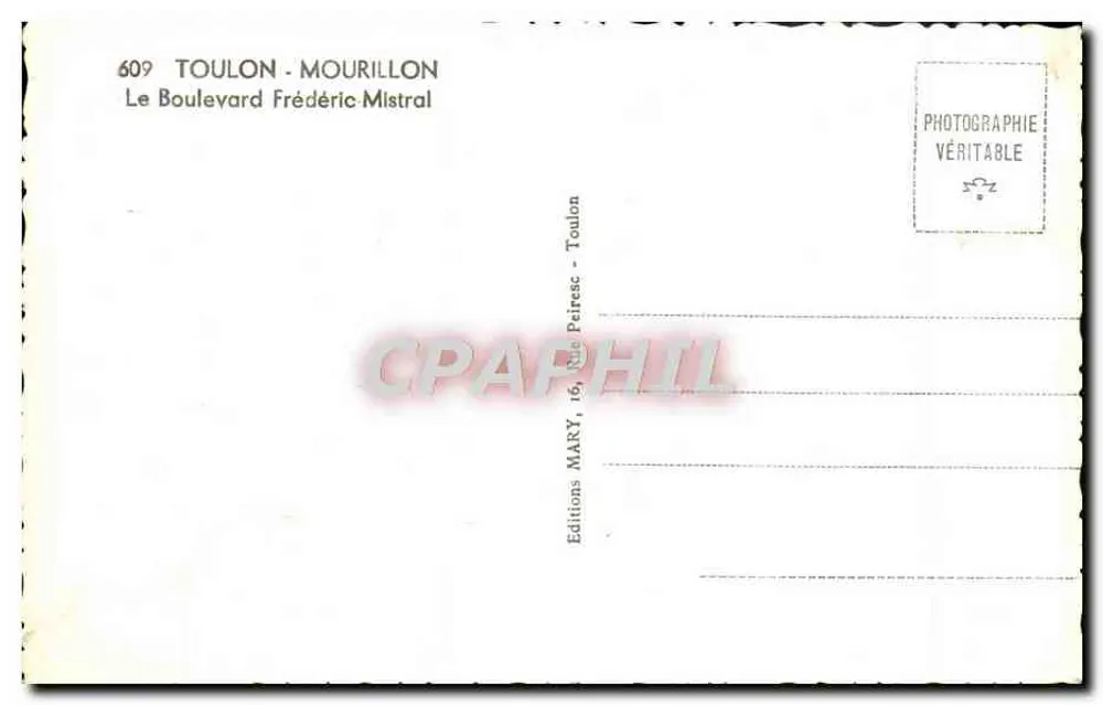 Visão da costa — Toulon — Editor MARY, n°609 - Verso