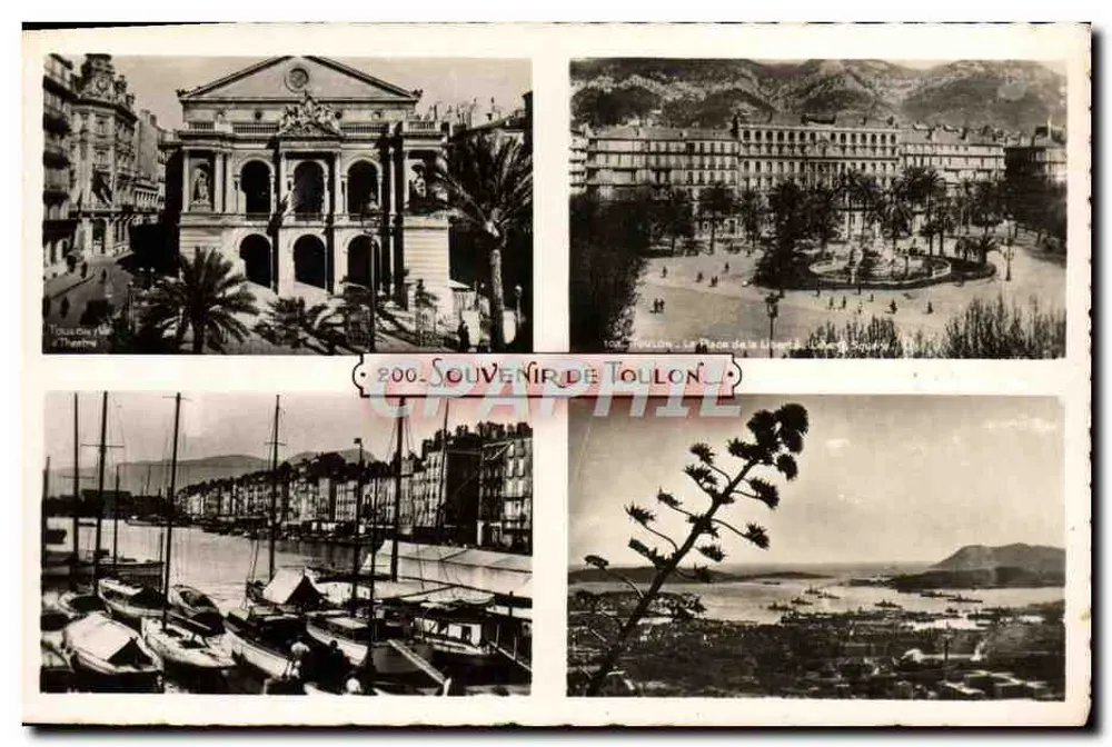 Toulon — Theater, Place de la Liberté, Hafen, Panoramablick — Souvenir de Toulon, Nr. 200, Edition Bouvet-Sourdeynoud - Vorderseite