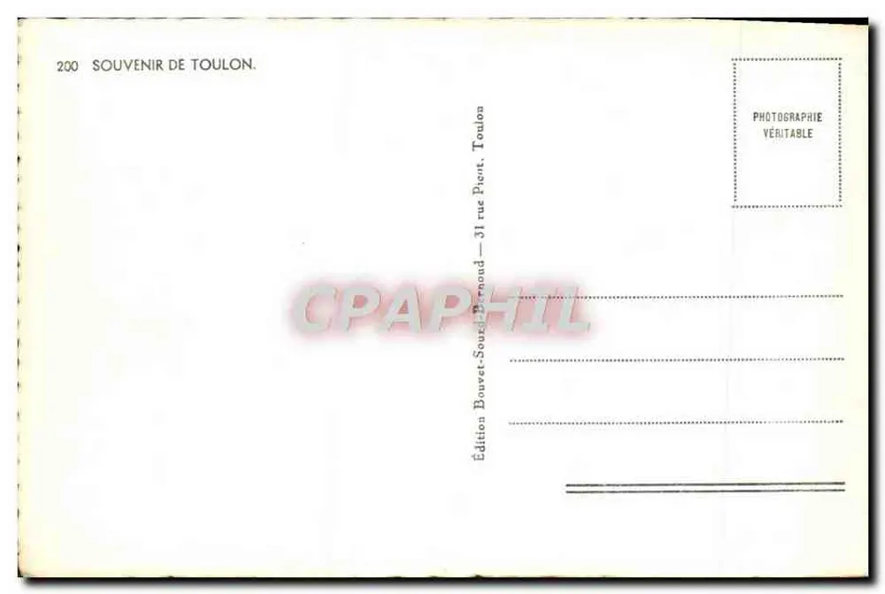 Toulon — Theater, Place de la Liberté, Hafen, Panoramablick — Souvenir de Toulon, Nr. 200, Edition Bouvet-Sourdeynoud - Rückseite