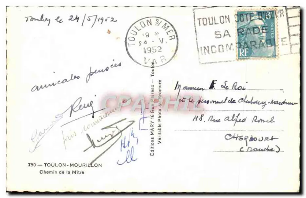Vila costeira em Toulon — editor Mary, número de série não visível - Verso