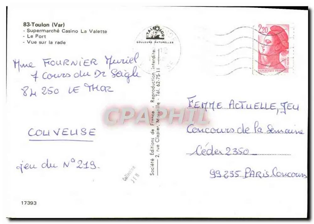 Toulon — Supermercado Casino e vista da enseada — Sociedade Éditions de France - Verso