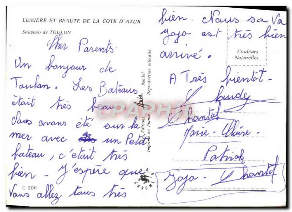Ausblick auf Toulon — Marine Nationale — Verlag Graphphil - Rückseite