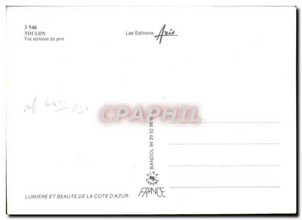 Toulon — Luftbild des Hafens — Les Editions Aris, n° 3 546 - Rückseite