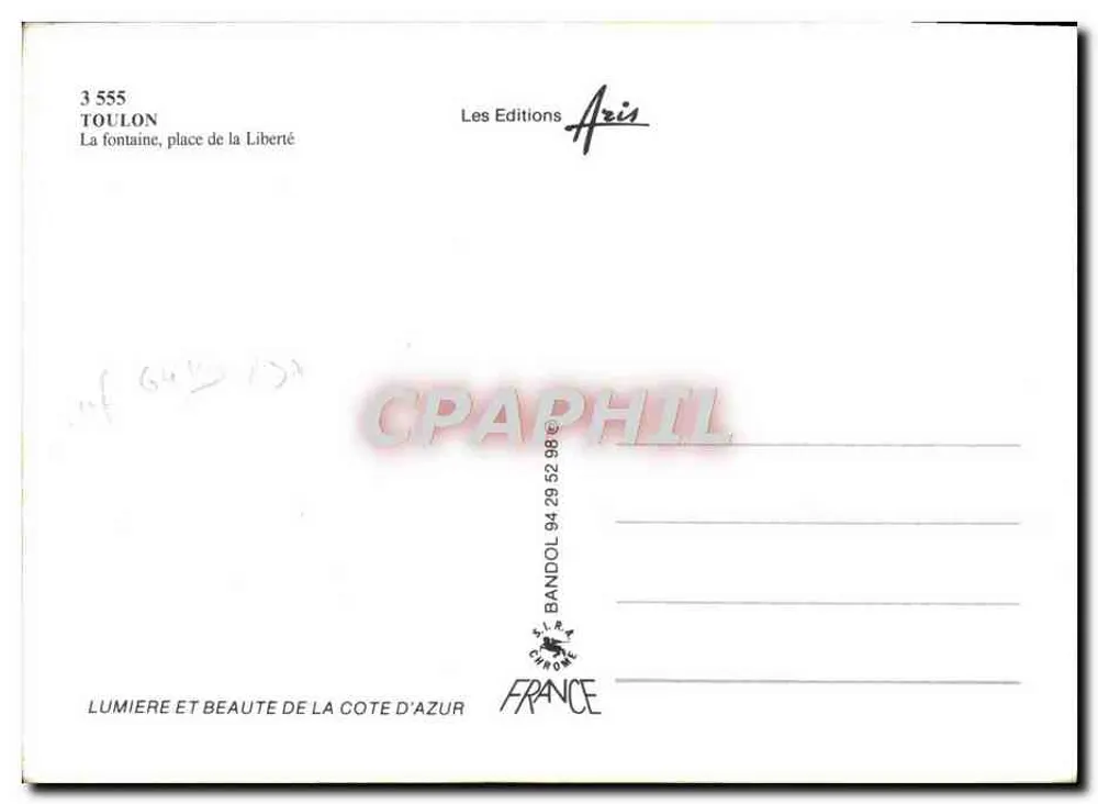 Toulon — Fontaine de la Liberté — Les Editions Aris, n°3555 - Rückseite