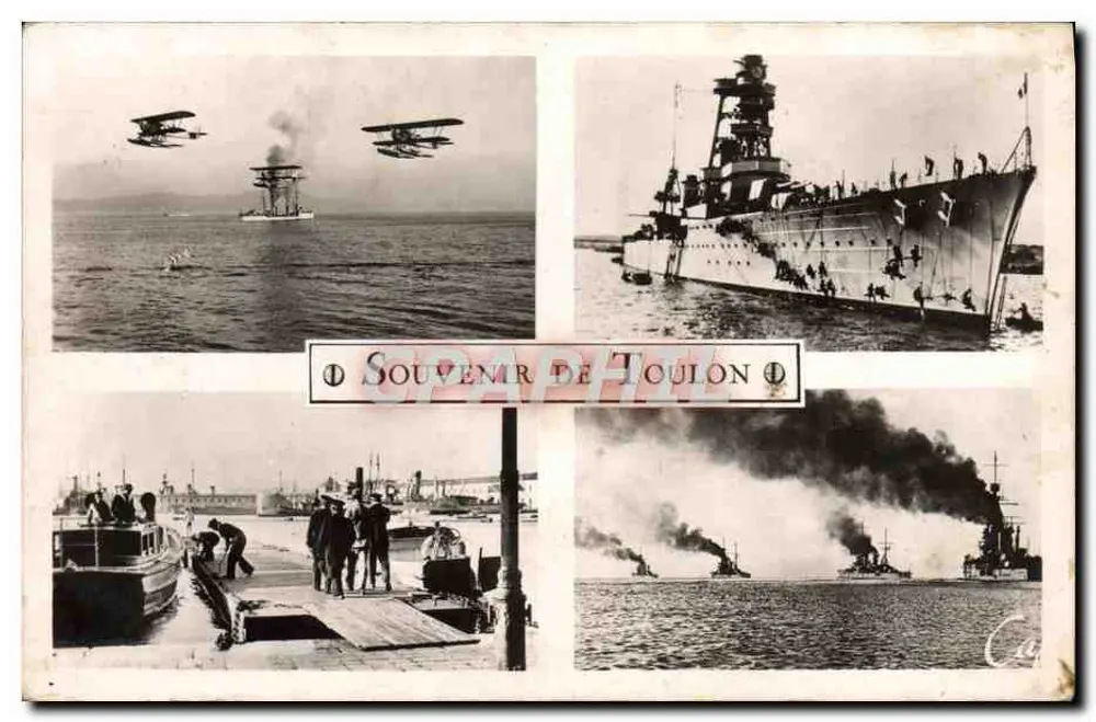 Toulon — Vue de la marine et avions — Souvenir de Toulon, éditeur imprimeur non visible - Frente