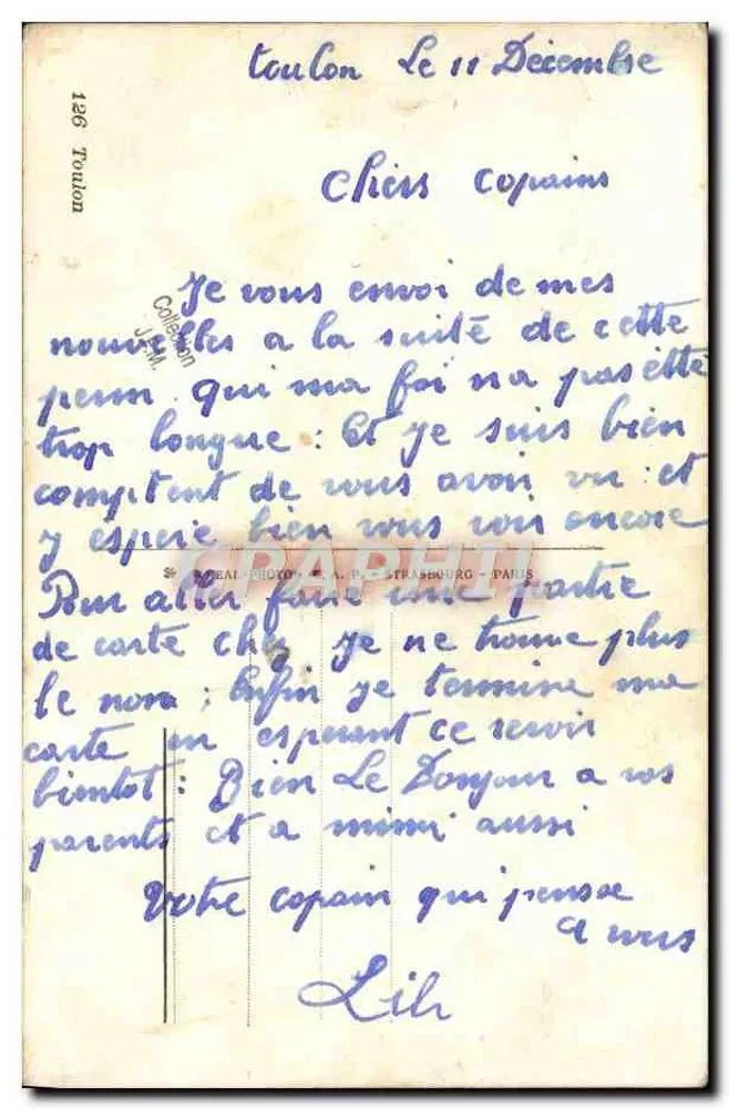 Toulon — Vue de la marine et avions — Souvenir de Toulon, éditeur imprimeur non visible - Verso