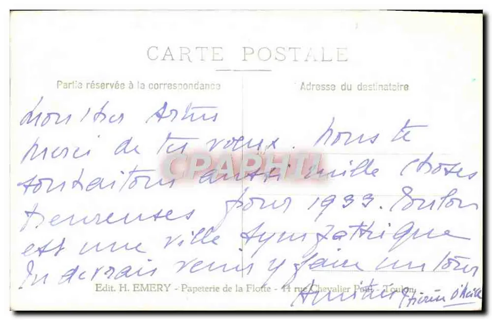 Frota de guerra — Batalha do mar — Editor H. EMERY, Toulon - Verso