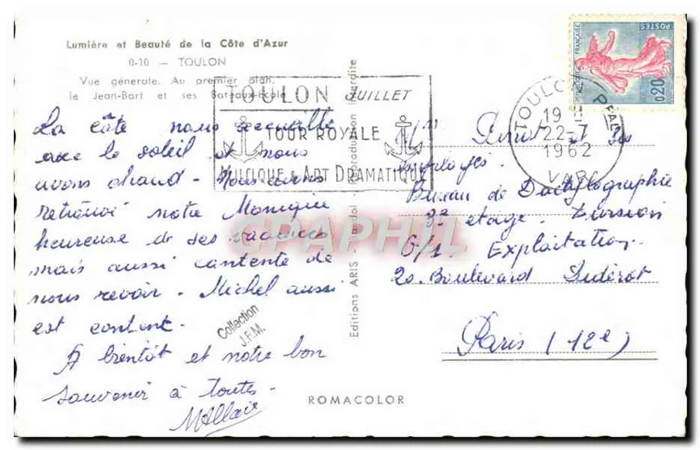 Toulon — Vista geral do porto com os edifícios da Torre Real — Edições ARIS - Verso