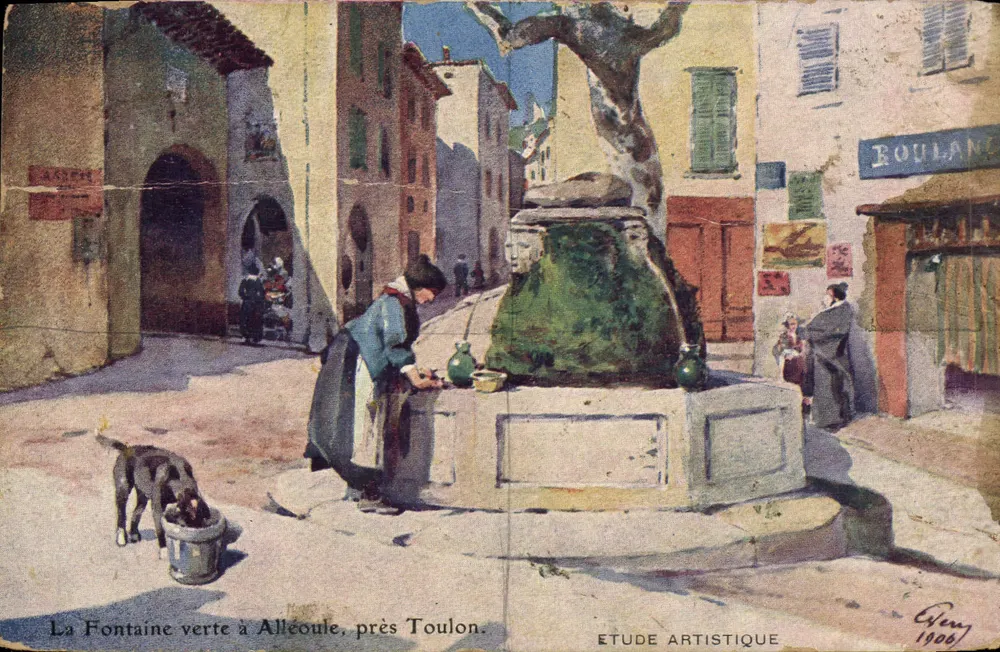 Die grüne Fontaine in Alleoule, nahe Toulon — künstlerische Studie, Verlag J. de C., Paris, n° 19061 - Vorderseite