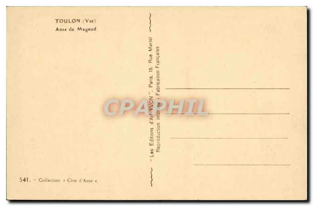 Anse de Magaud — Toulon (Var) — Les Éditions d'Art XVON - Verso