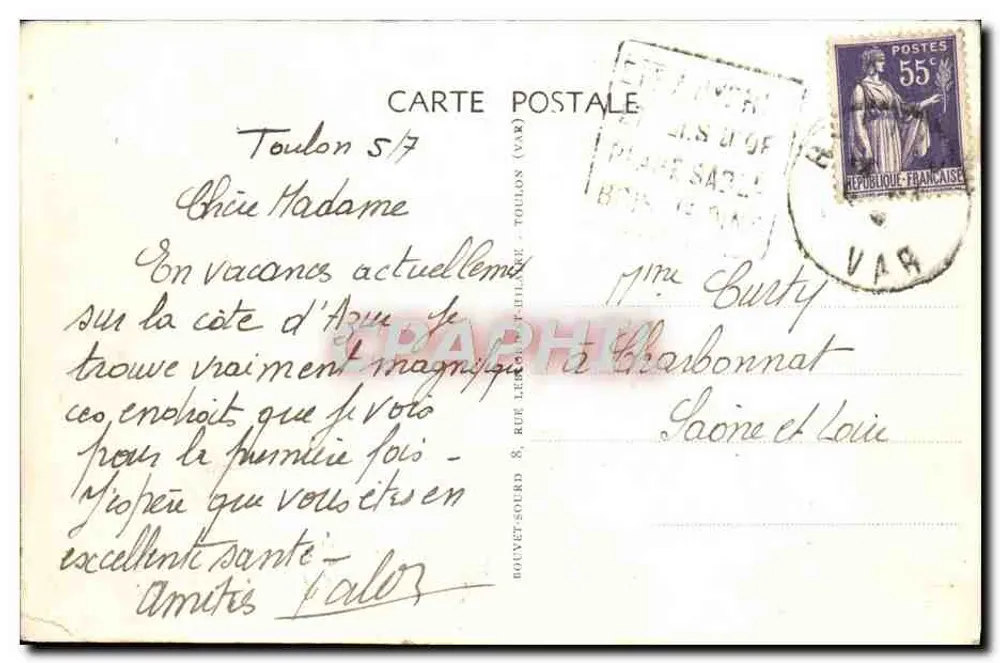Toulon — Cap Brun — Sentiers des Douaniers — Edit. B. S. n°128 - Rückseite