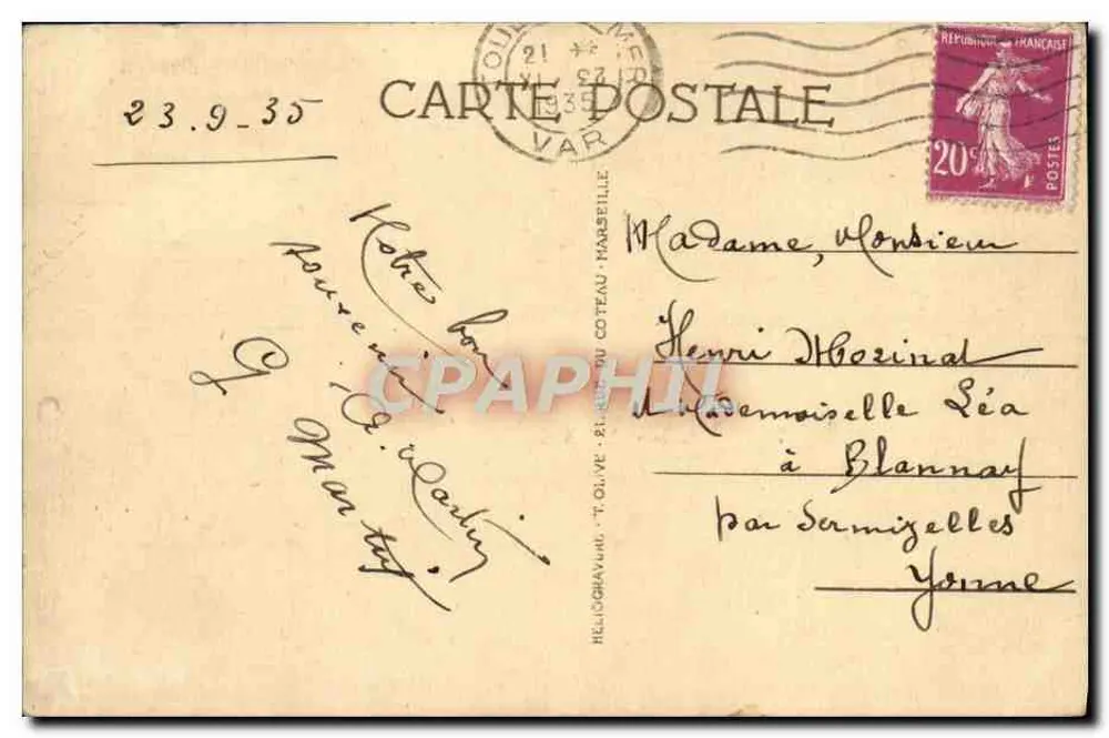 Toulon — La Place Puget — éditeur Hélico Havane, n°20 - Verso