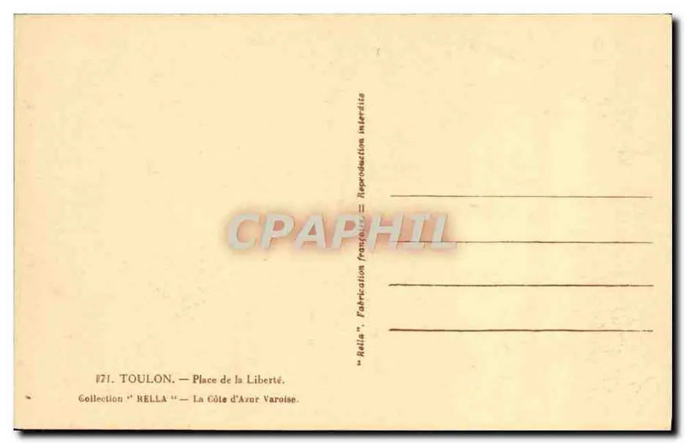 Toulon — Plaza de la Libertad — Colección 'RELLA' — La Costa Azurra Varoisa - Reverso