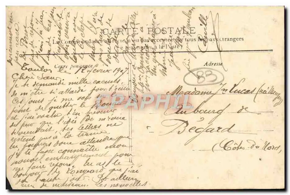 Toulon — Vista geral de Tamaris — Brevet L. D. F. Clavel, Editor-Toulon - Verso