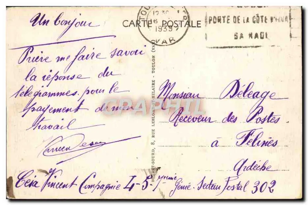 Toulon — Allgemeiner Blick auf die Kais — Edit. B.S. n°117 - Rückseite