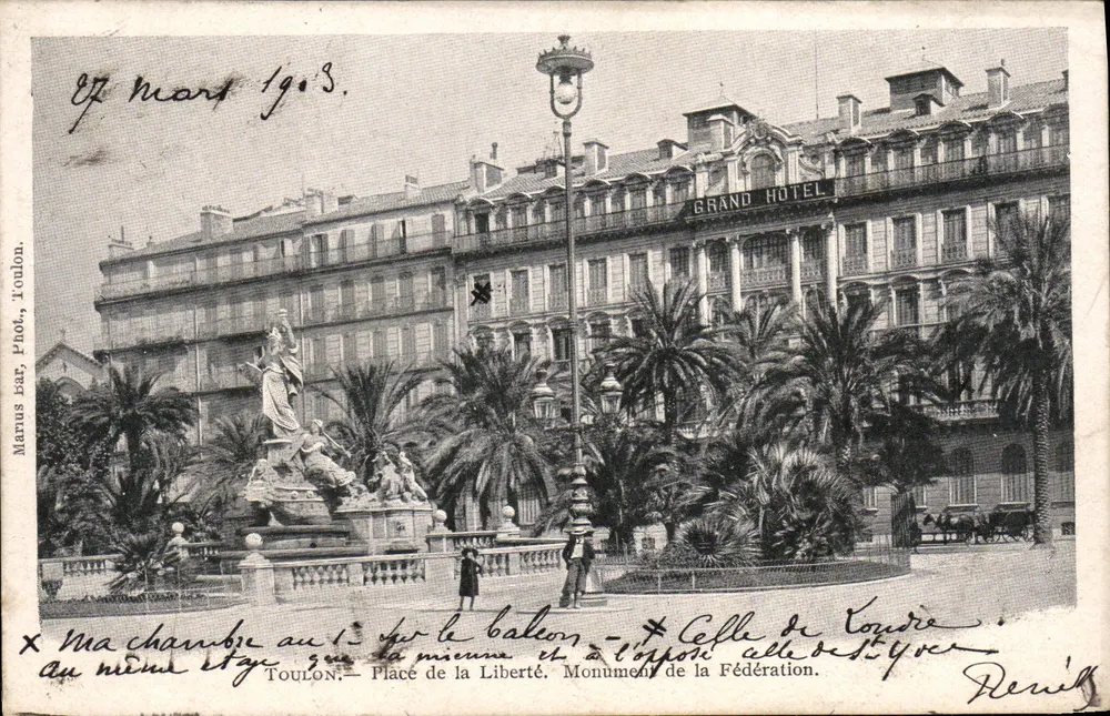 Toulon — Place de la Liberté und Monument de la Fédération — Grand Hotel — Marus Bar, Toulon - Vorderseite