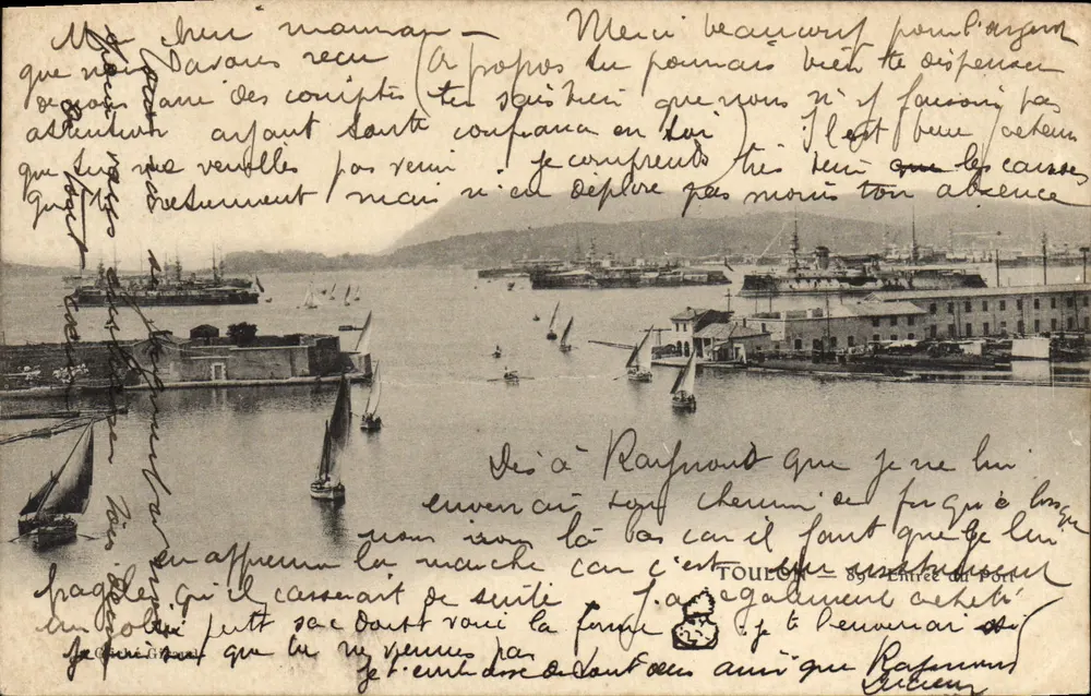 Porto di Tolone — vista del porto con velieri — editore non identificato - Recto