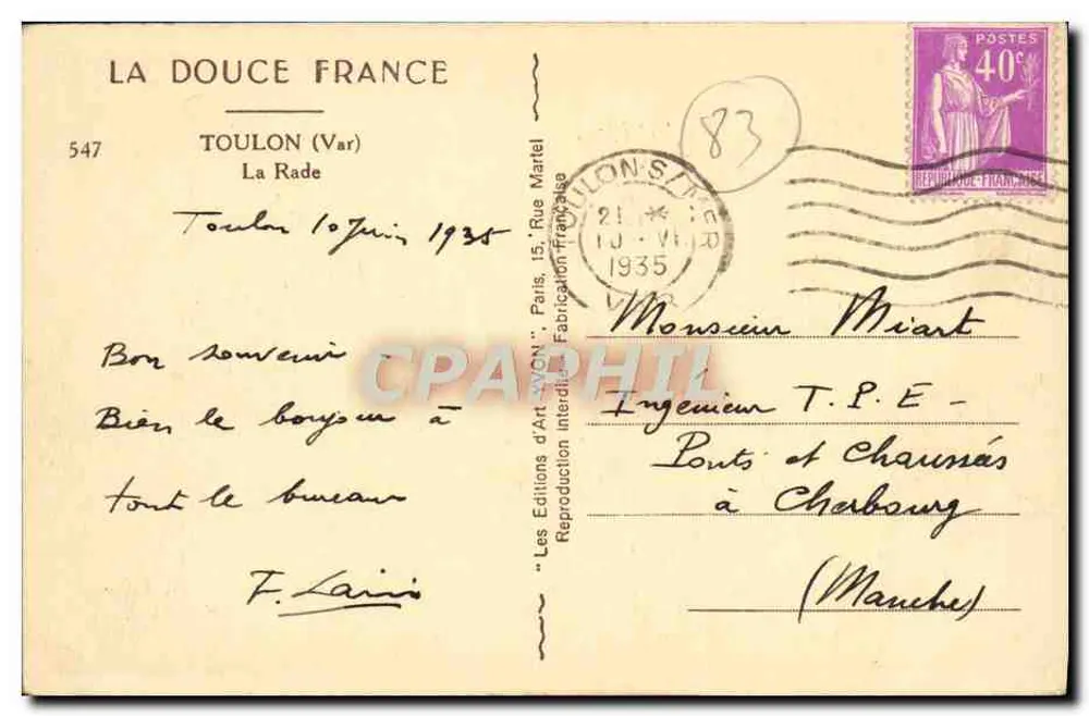 La Rade de Toulon — vue du port avec nombreux voiliers — Les Editions d'Art 'VON' n°547 - Achterkant