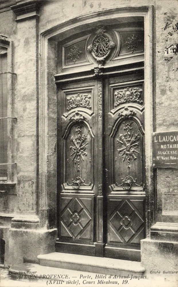Aix-en-Provence — Tor, Hôtel d'Arbaud-Jouques (18. Jahrhundert), Cours Mirabeau, 19. — Sammlung Mayer, Cliché Guittard - Vorderseite
