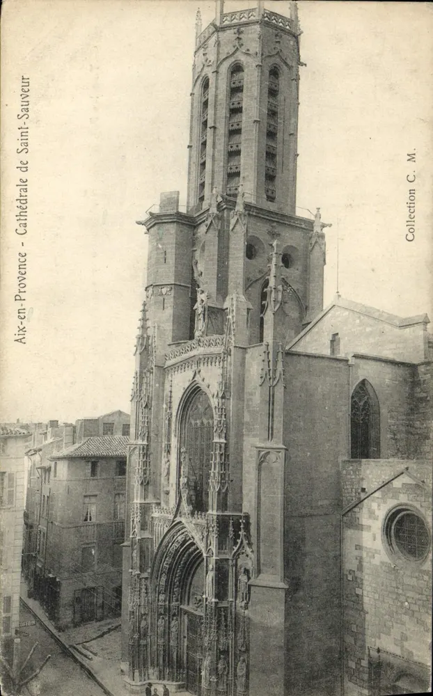 Kathedrale von Aix-en-Provence — Ansicht der Fassade und Turm — Sammlung C. M. - Vorderseite