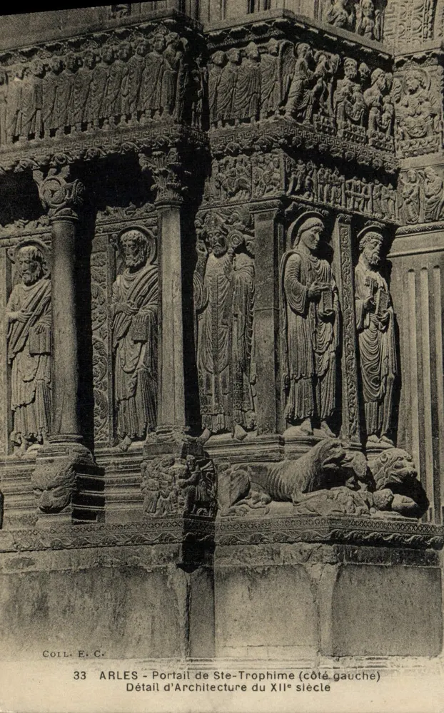Arles - Portal von Ste-Trophime (linker Seitenbereich) - Detail der Architektur des 12. Jahrhunderts — Coll. E. C. - Vorderseite