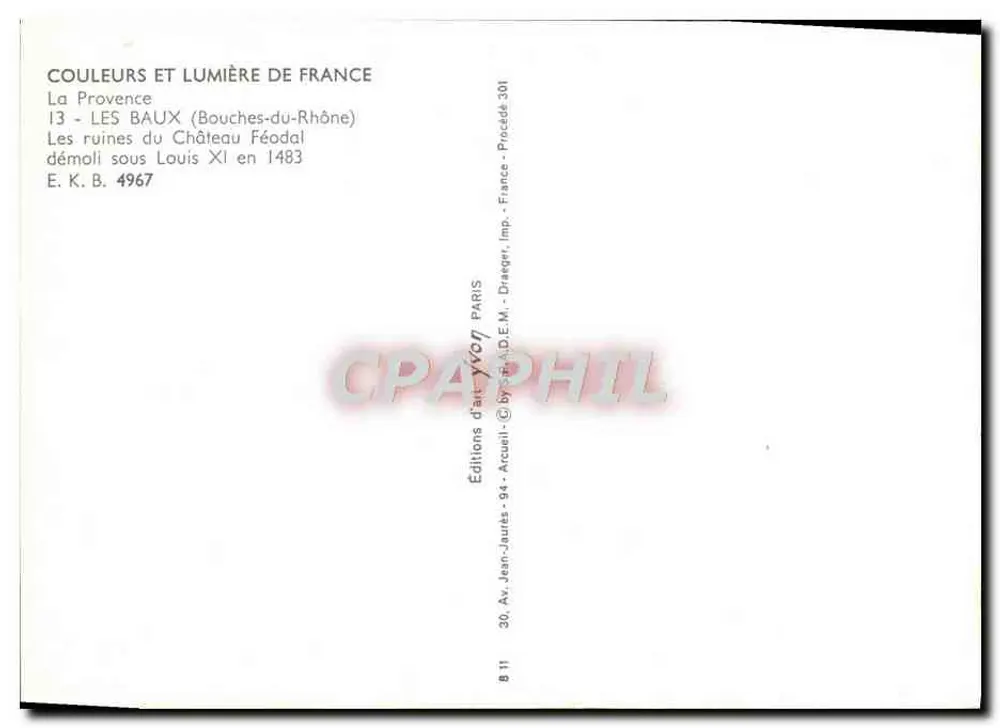 Les Baux (Bouches-du-Rhône) — Ruinen des feudalen Schlosses — Éditions d'Art Yvon, n° 4967 - Rückseite