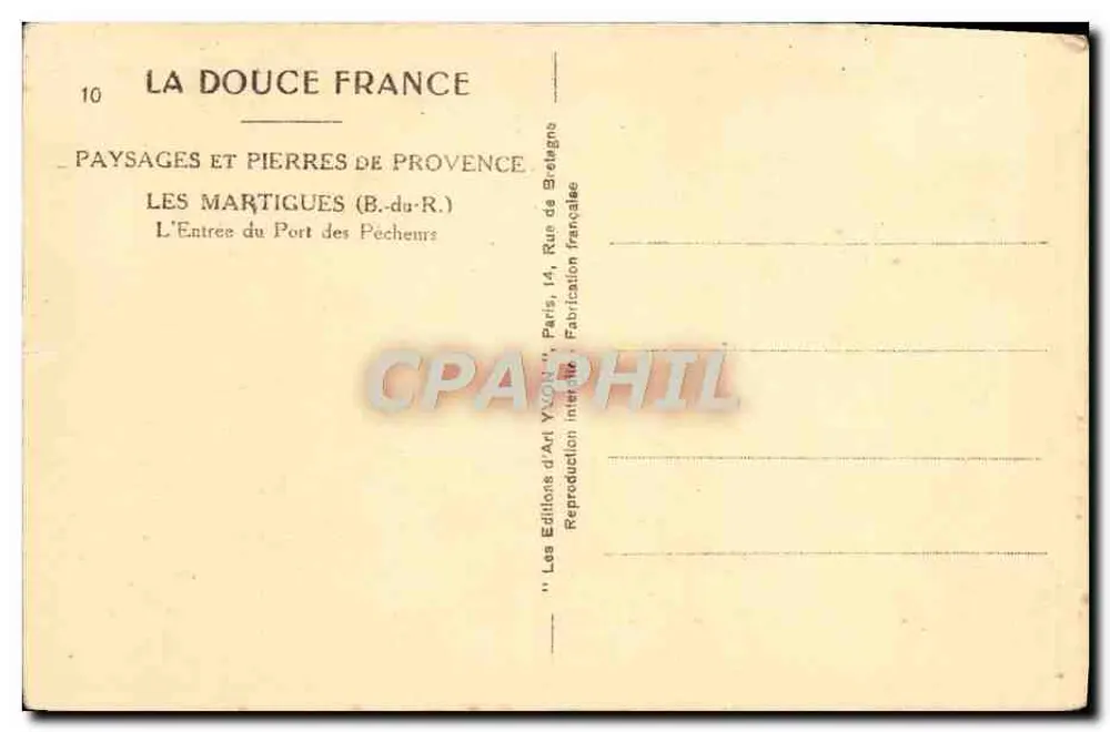 Les Martigues (B.-du-R.) — Ansicht des Hafeneingangs der Fischer — Éditions d'Art Yvon, Paris - Rückseite